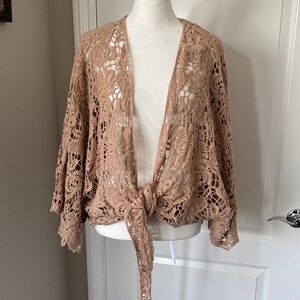Elegant Tan Lace Cardigan